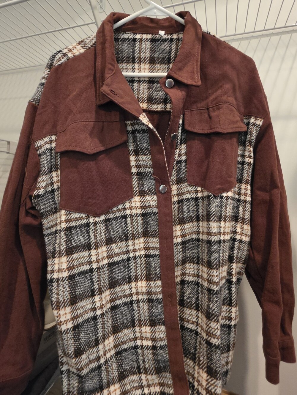 Women's Brown Plaid Shacket Jacket